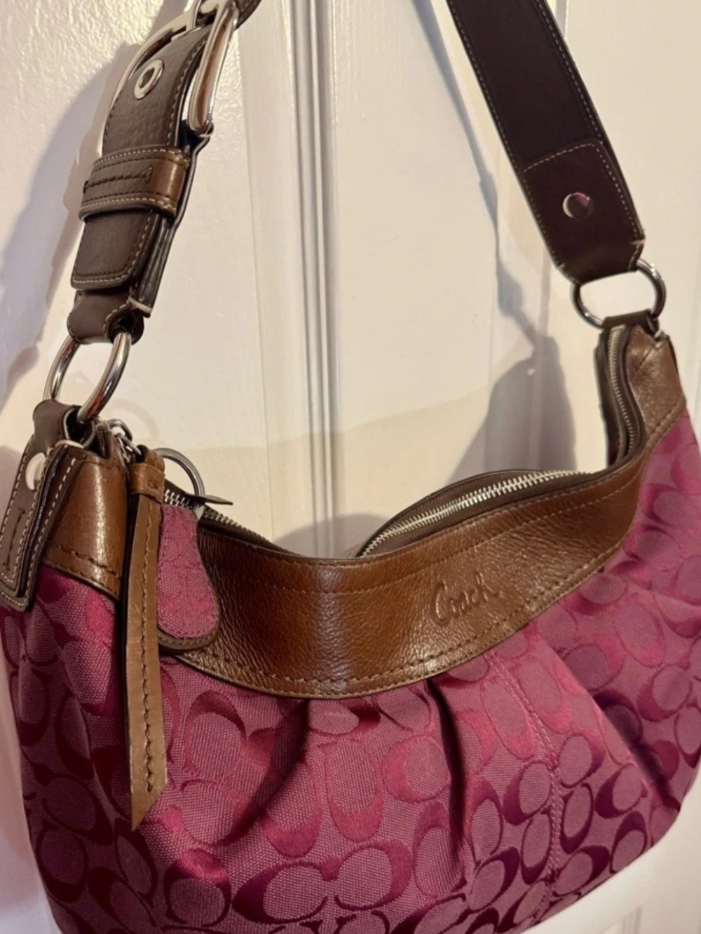 Coach Berry Jacquard Hobo with Brown Leather Trim